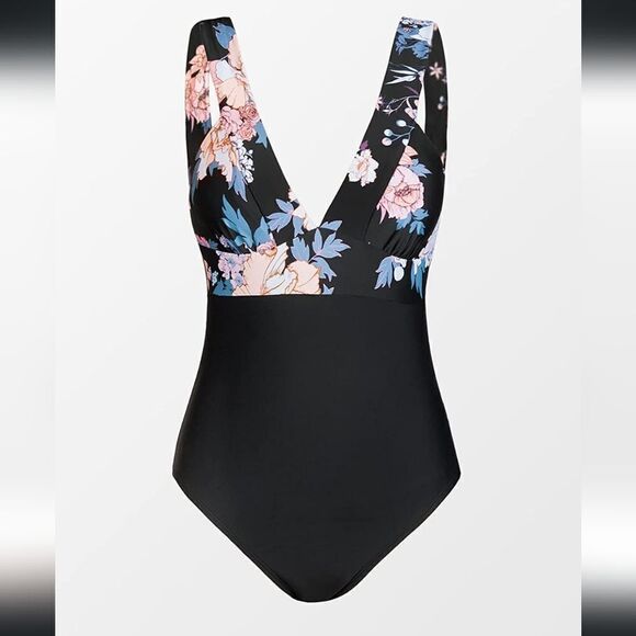 CUPSHE One Piece Swimsuit Backless V Neck Wide Straps Back Hook Floral Size L - Picture 3 of 11